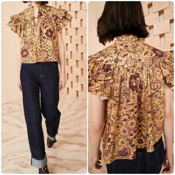 Ulla Johnson Ruffle Sleeve Letty Top in Amber - Picture 1 of 16